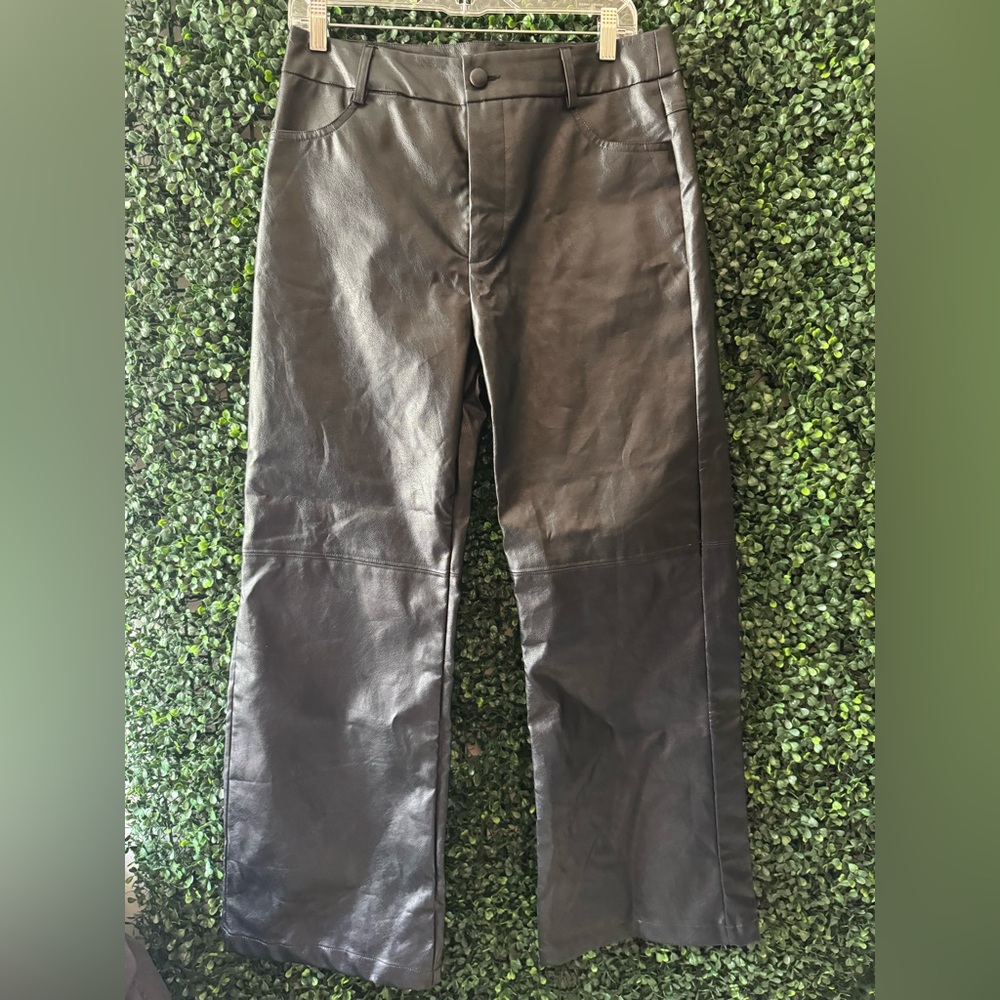 GLAM FAUX LEATHER WIDE LEG TROUSER PANTS - Picture 1 of 9
